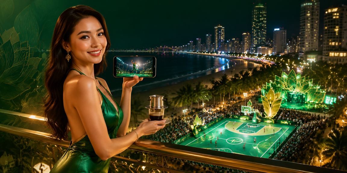 Người dùng tại Đà Nẵng uống cà phê và theo dõi kèo bóng rổ trên điện thoại